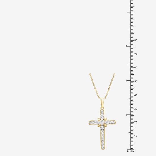 Yes, Please! Womens 1/10 CT. T.W. Lab Grown White Diamond 14K Gold Over Brass Cross 18 Inch Pendant Necklace