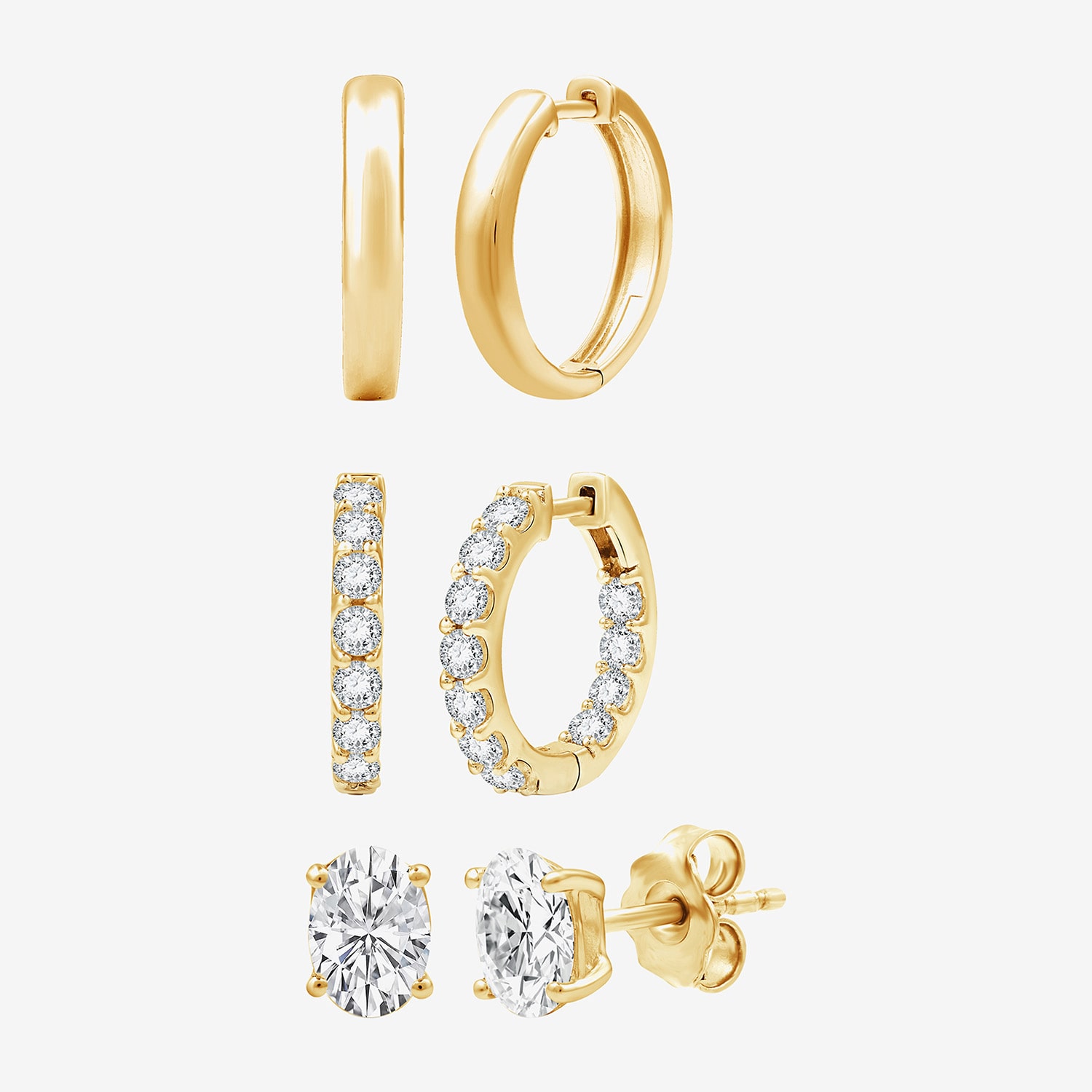 Timeless Yes, Please! Womens Lab Created White Sapphire 14K Gold Over Brass 3 Pair Earring Set
