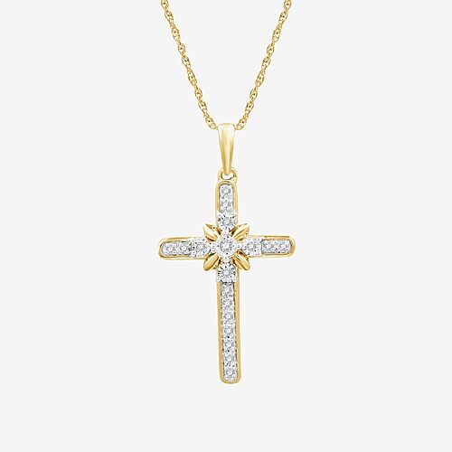 Yes, Please! Womens 1/10 CT. T.W. Lab Grown White Diamond 14K Gold Over Brass Cross 18 Inch Pendant Necklace, One Size, Yellow