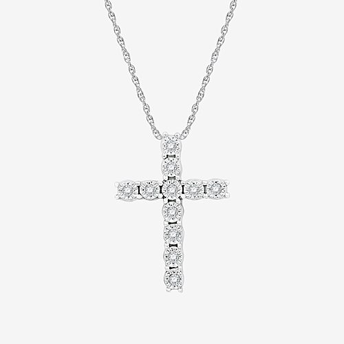 Timeless Religious Jewelry Yes, Please! (F / Si1-Si2) Womens 1/10 CT. T.W. Lab Grown White Diamond Pure Silver Over Brass Cross 18 Inch Pendant Neckla