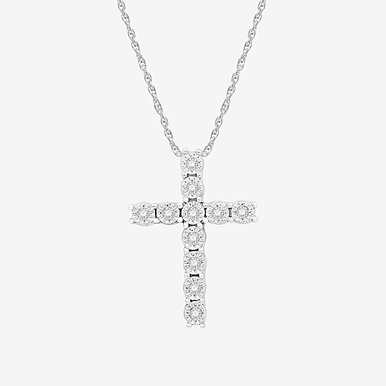 Timeless Religious Jewelry Yes, Please! (F / Si1-Si2) Womens 1/10 CT. T.W. Lab Grown White Diamond Pure Silver Over Brass Cross 18 Inch Pendant Necklace