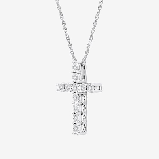 Timeless Religious Jewelry Yes, Please! (F / Si1-Si2) Womens 1/10 CT. T.W. Lab Grown White Diamond Pure Silver Over Brass Cross 18 Inch Pendant Necklace