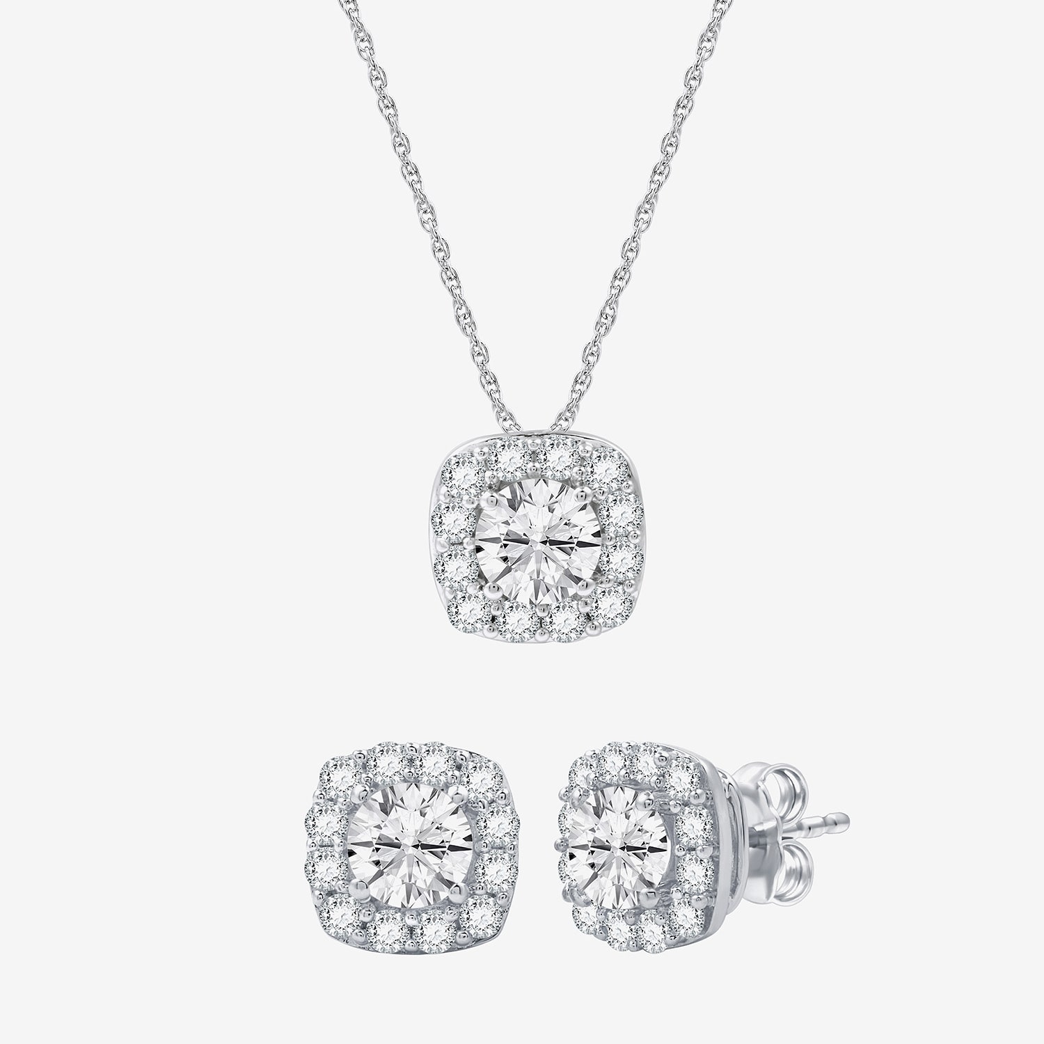 Timeless Yes, Please! Womens Lab Created White Sapphire Pure Silver Over Brass Cushion 2-pc. Jewelry Set