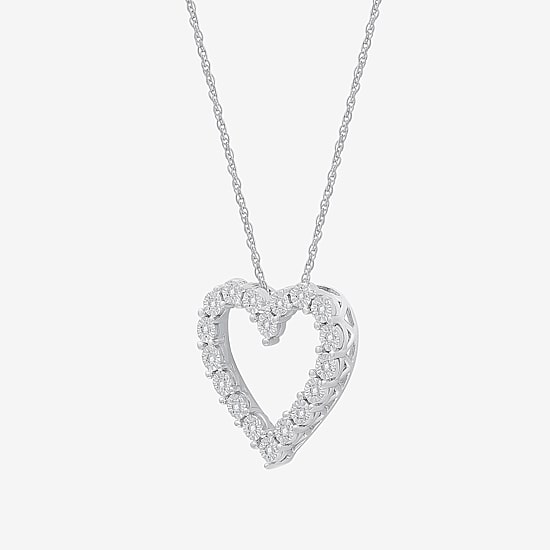 Timeless Yes, Please! (F / Si1-Si2) Womens 1/10 CT. T.W. Lab Grown White Diamond Pure Silver Over Brass Heart 18 Inch Pendant Necklace