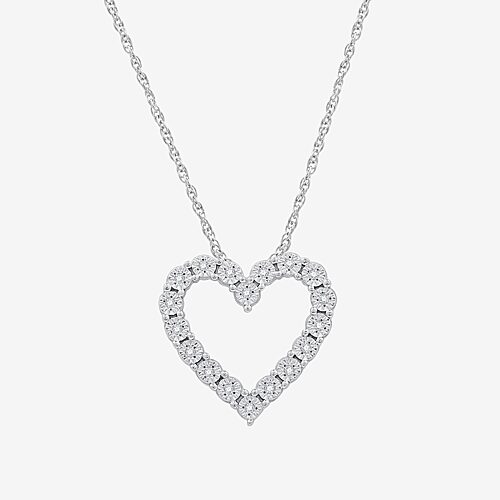 Timeless Yes, Please! (F / Si1-Si2) Womens 1/10 CT. T.W. Lab Grown White Diamond Pure Silver Over Brass Heart 18 Inch Pendant Necklace, One Size, Whit