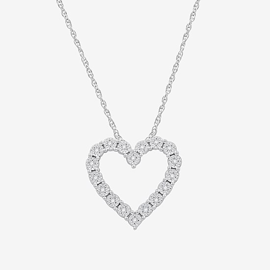 Timeless Yes, Please! (F / Si1-Si2) Womens 1/10 CT. T.W. Lab Grown White Diamond Pure Silver Over Brass Heart 18 Inch Pendant Necklace