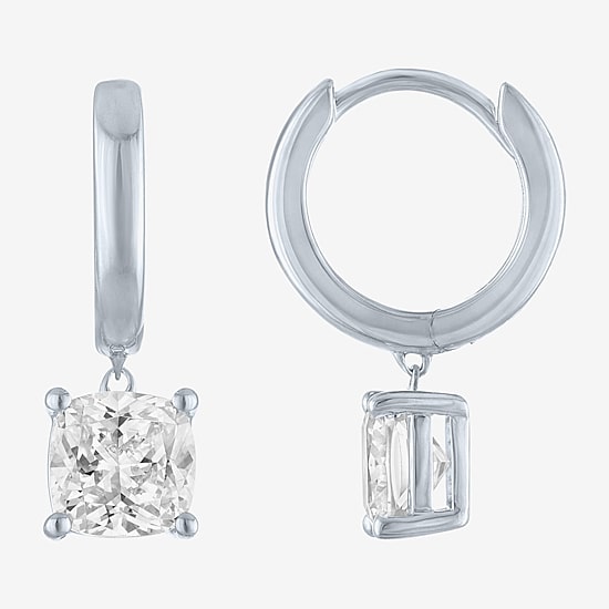 G-H / Si2-I1 Womens 1 1/2 CT. T.W. Lab Grown White Diamond Sterling Silver 17.2mm Cushion Hoop Earrings
