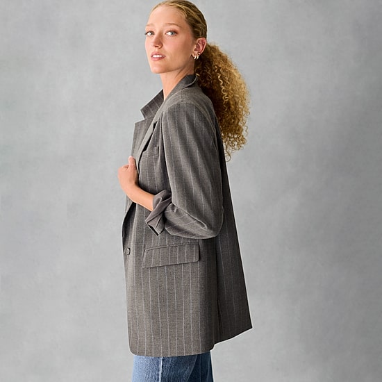 A.N.A Oversized Womens Striped Relaxed Fit Blazer