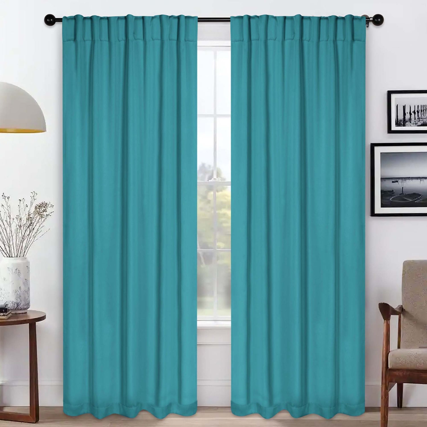 SUPERIOR® Solid Back Tab Energy Saving Room Darkening Set of 2 Curtain Panel