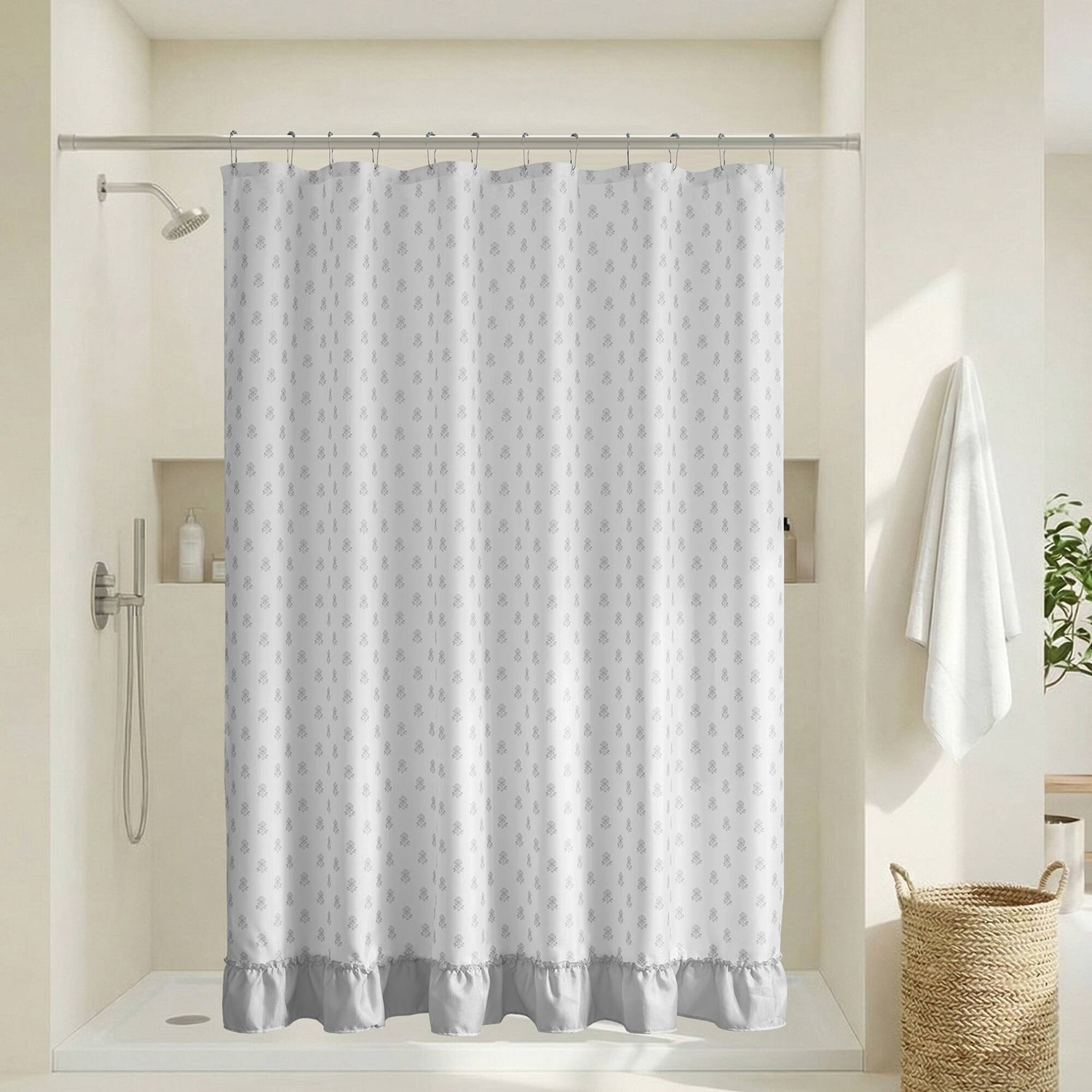 Intelligent Design Savanna Floral Ruffle Shower Curtain