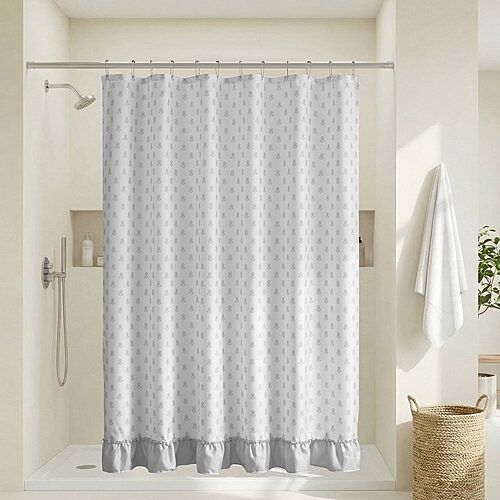 Intelligent Design Savanna Floral Ruffle Shower Curtain In Black
