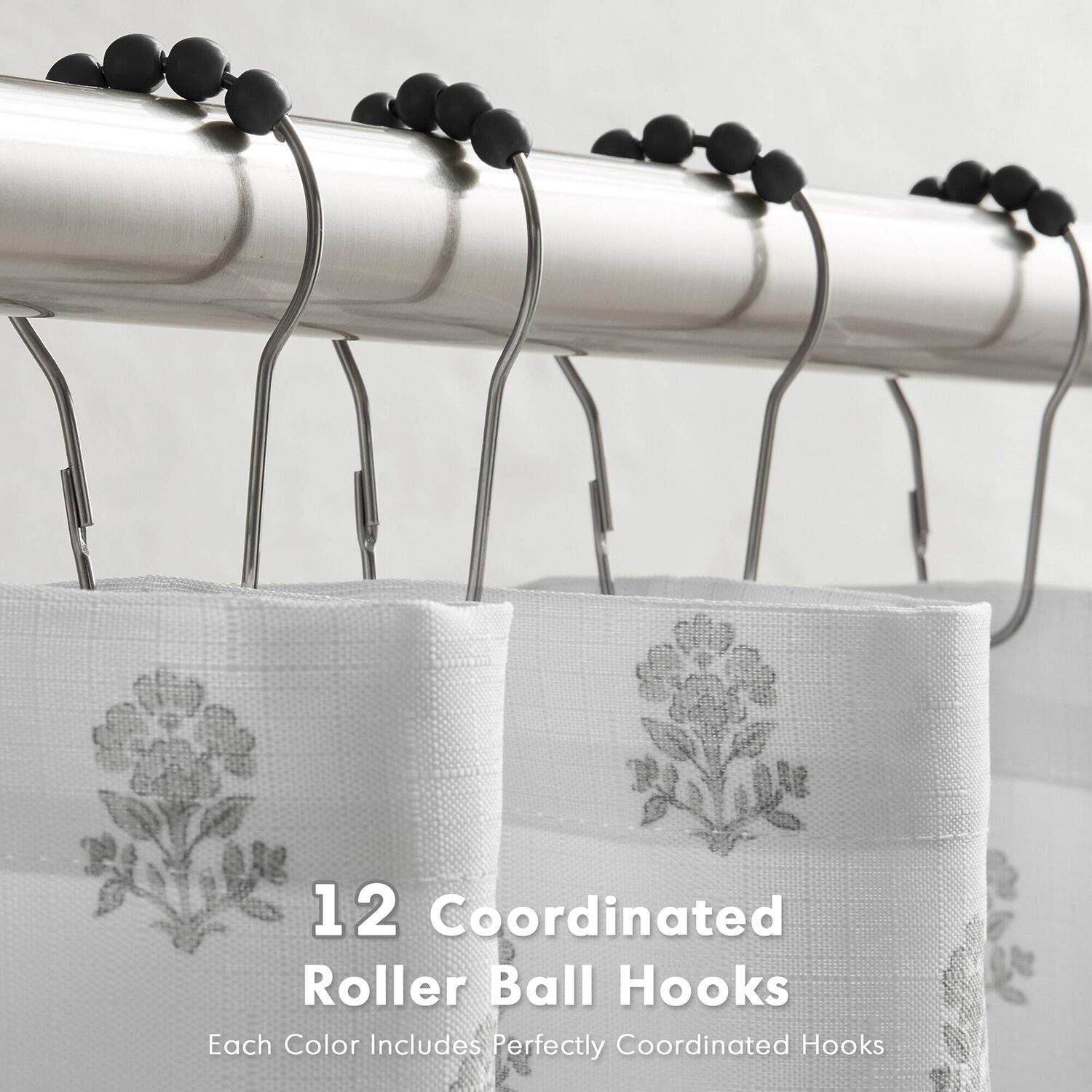 Intelligent Design Savanna Floral Ruffle Shower Curtain with 12 Roller Ball Hooks