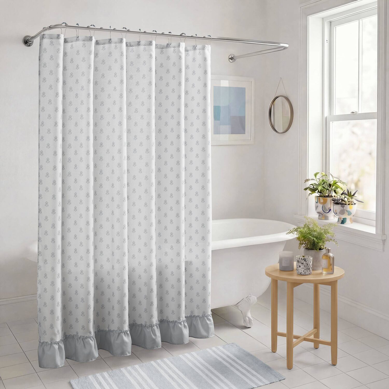 Intelligent Design Savanna Floral Ruffle Shower Curtain with 12 Roller Ball Hooks
