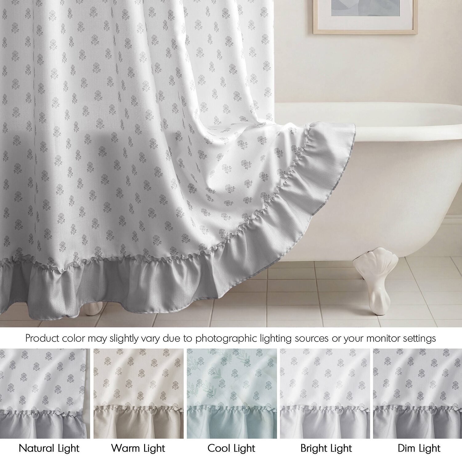 Intelligent Design Savanna Floral Ruffle Shower Curtain with 12 Roller Ball Hooks