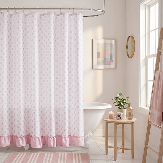 Intelligent Design Savanna Floral Ruffle Shower Curtain with 12 Roller Ball Hooks