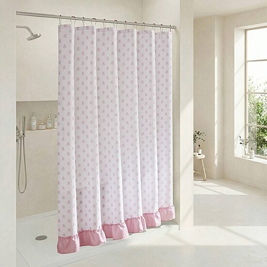 Intelligent Design Savanna Floral Ruffle Shower Curtain with 12 Roller Ball Hooks