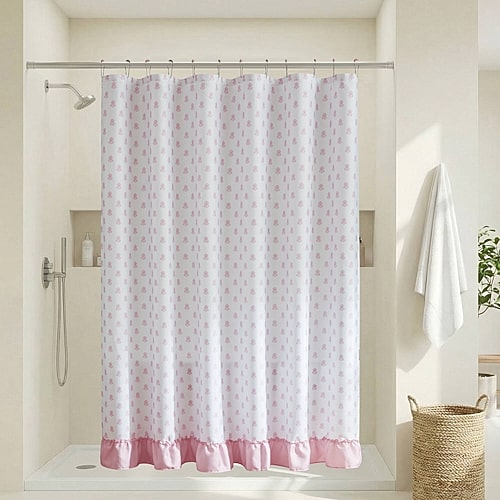 Intelligent Design Savanna Floral Ruffle Shower Curtain In Pink