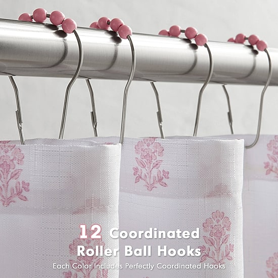 Intelligent Design Savanna Floral Ruffle Shower Curtain with 12 Roller Ball Hooks