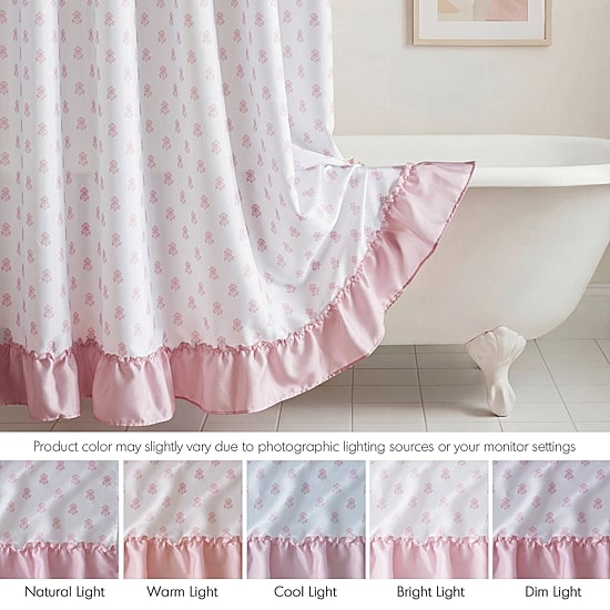 Intelligent Design Savanna Floral Ruffle Shower Curtain with 12 Roller Ball Hooks