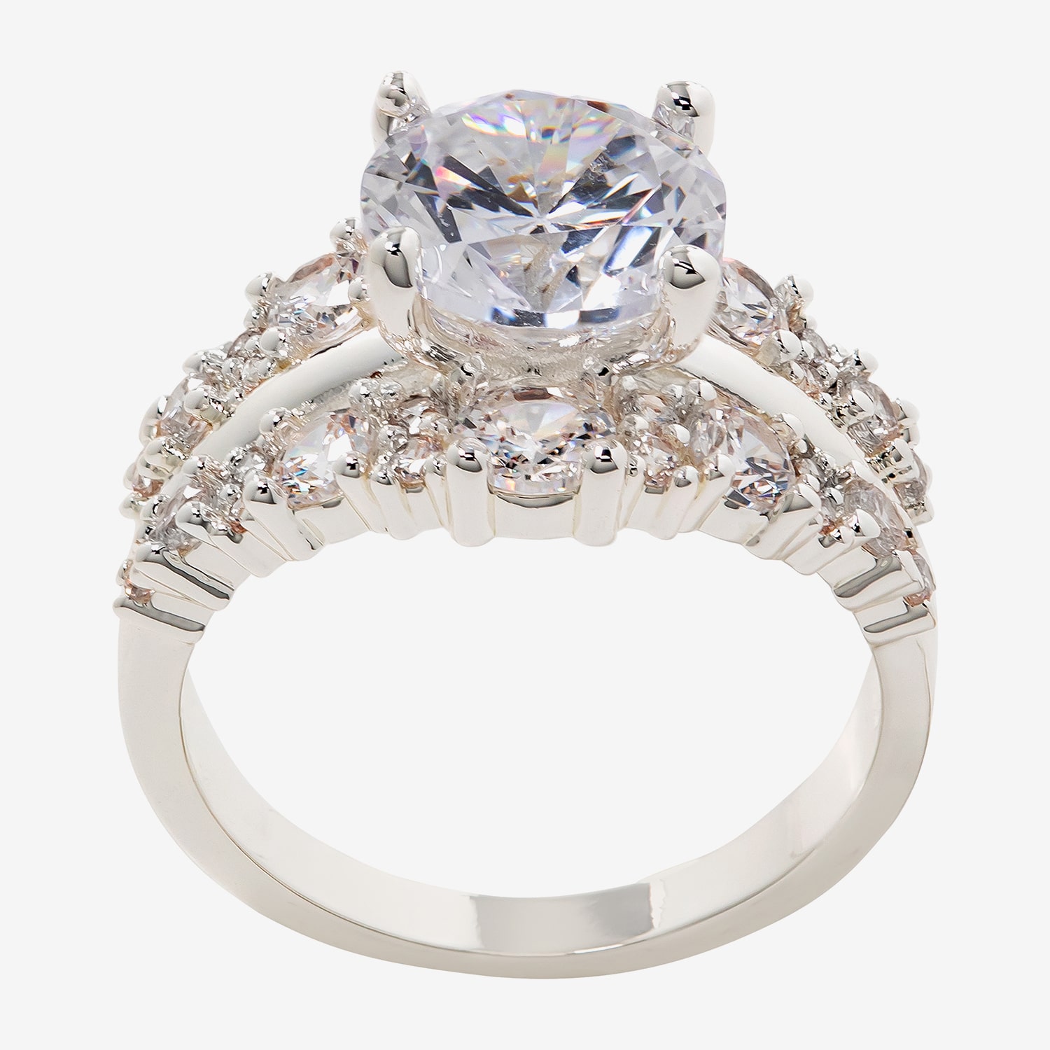 Sparkle Allure Womens Cubic Zirconia Pure Silver Over Brass Round Cocktail Ring