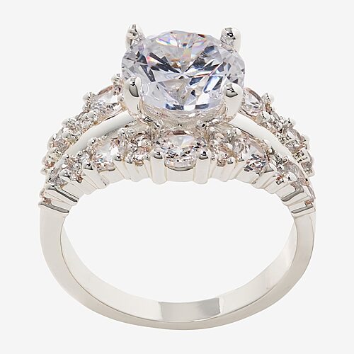 Sparkle Allure Womens Cubic Zirconia Pure Silver Over Brass Round Cocktail Ring, 9, Silver