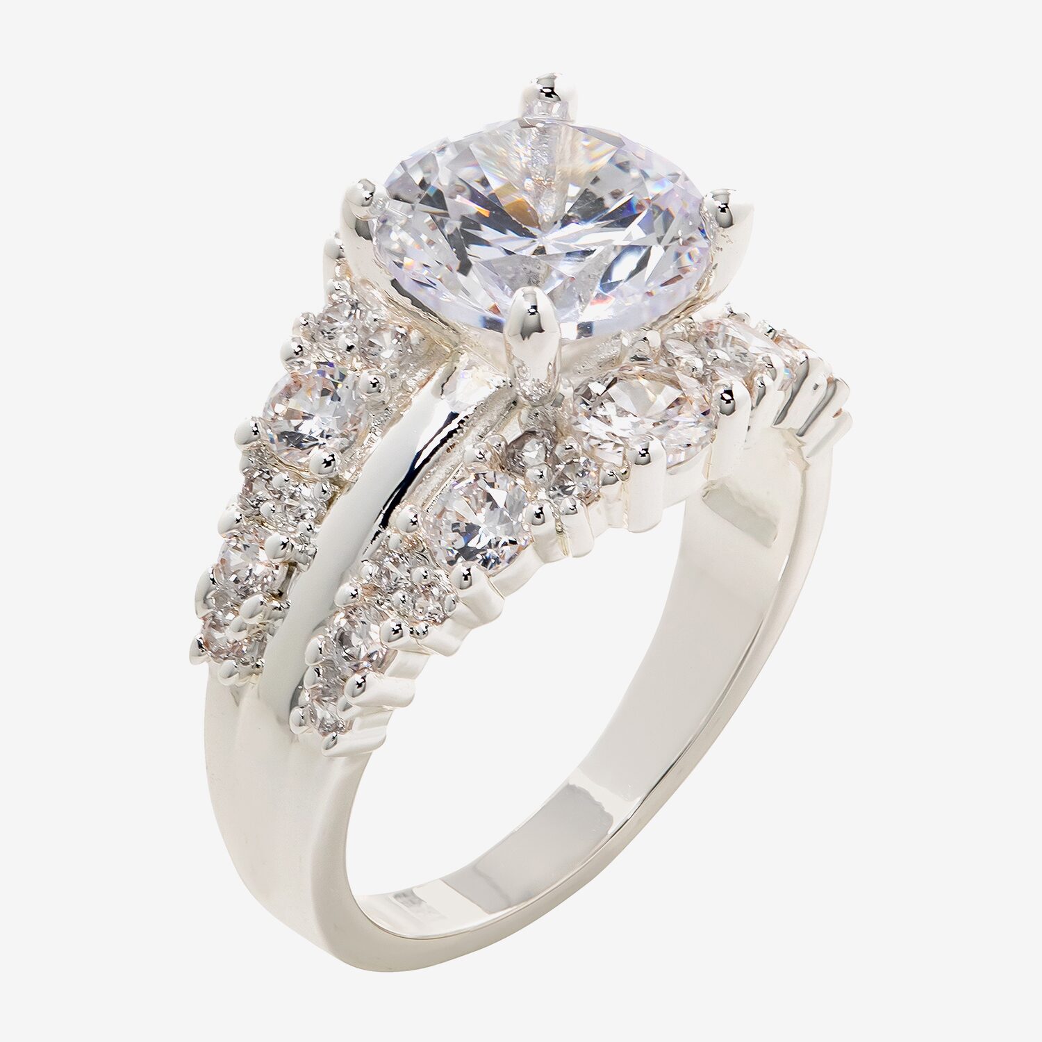 Sparkle Allure Womens Cubic Zirconia Pure Silver Over Brass Round Cocktail Ring