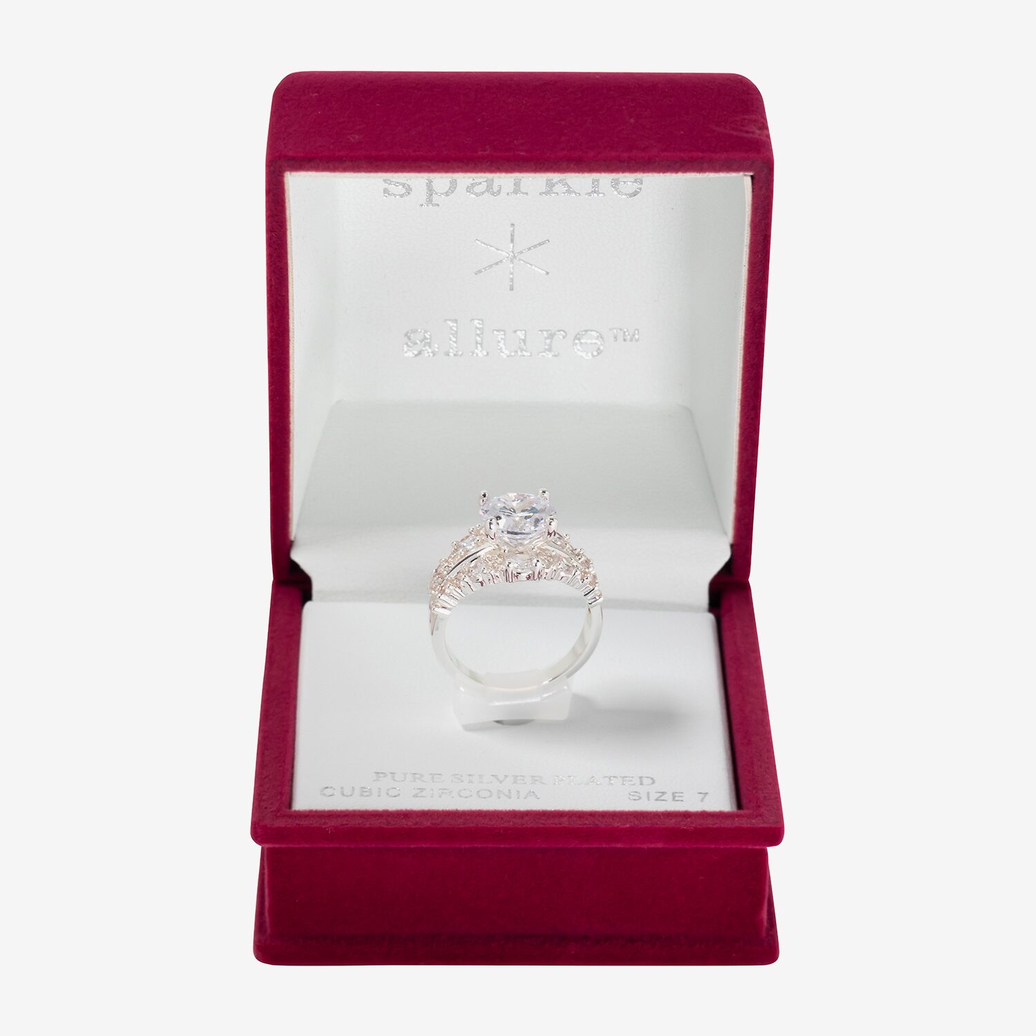 Sparkle Allure Womens Cubic Zirconia Pure Silver Over Brass Round Cocktail Ring