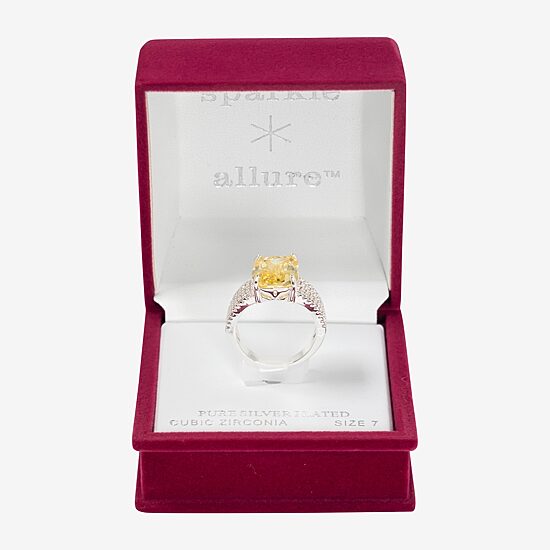 Sparkle Allure Womens Yellow Cubic Zirconia Pure Silver Over Brass Cushion Cocktail Ring