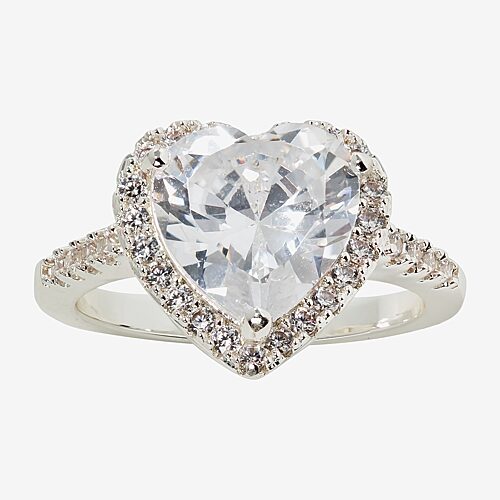 Sparkle Allure Womens Cubic Zirconia Pure Silver Over Brass Heart Cocktail Ring, 9, Silver