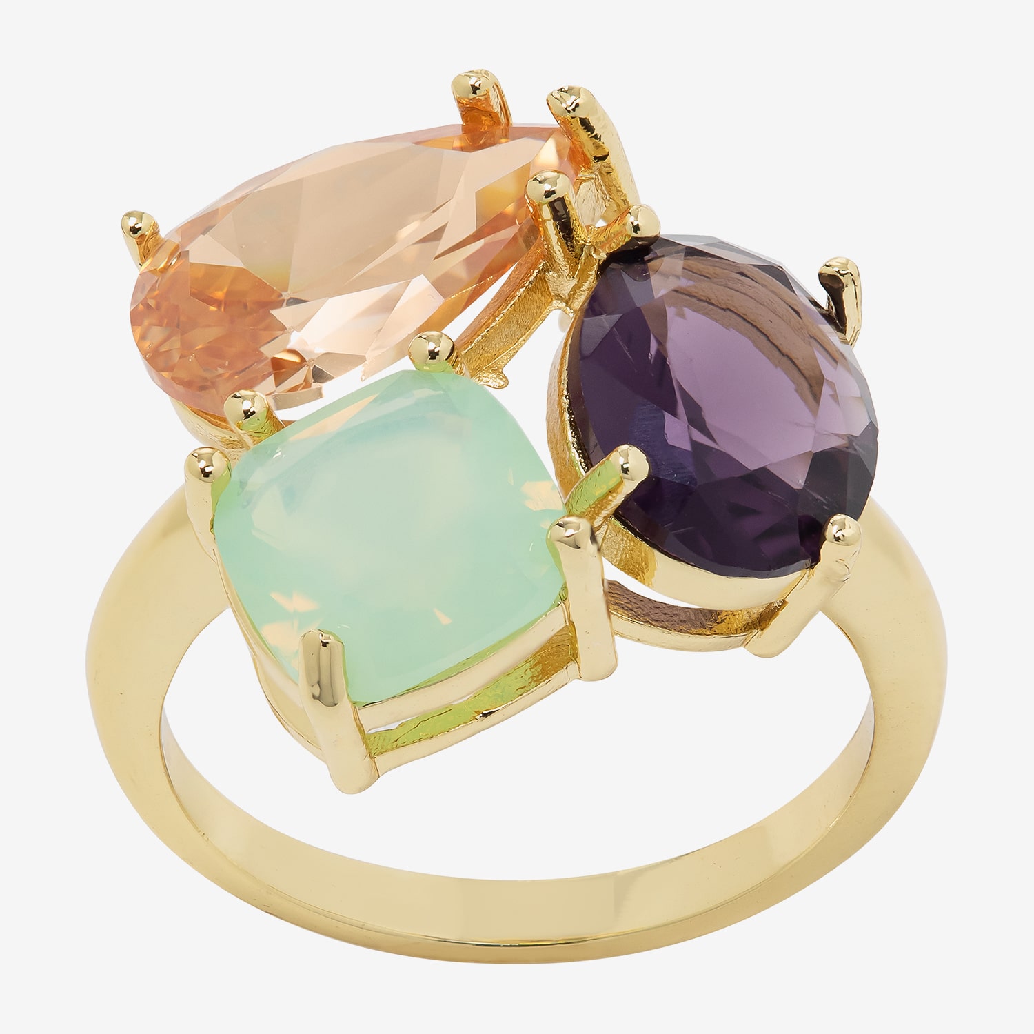 Sparkle Allure Womens Multi Color Cubic Zirconia 14K Gold Over Brass Oval Cocktail Ring