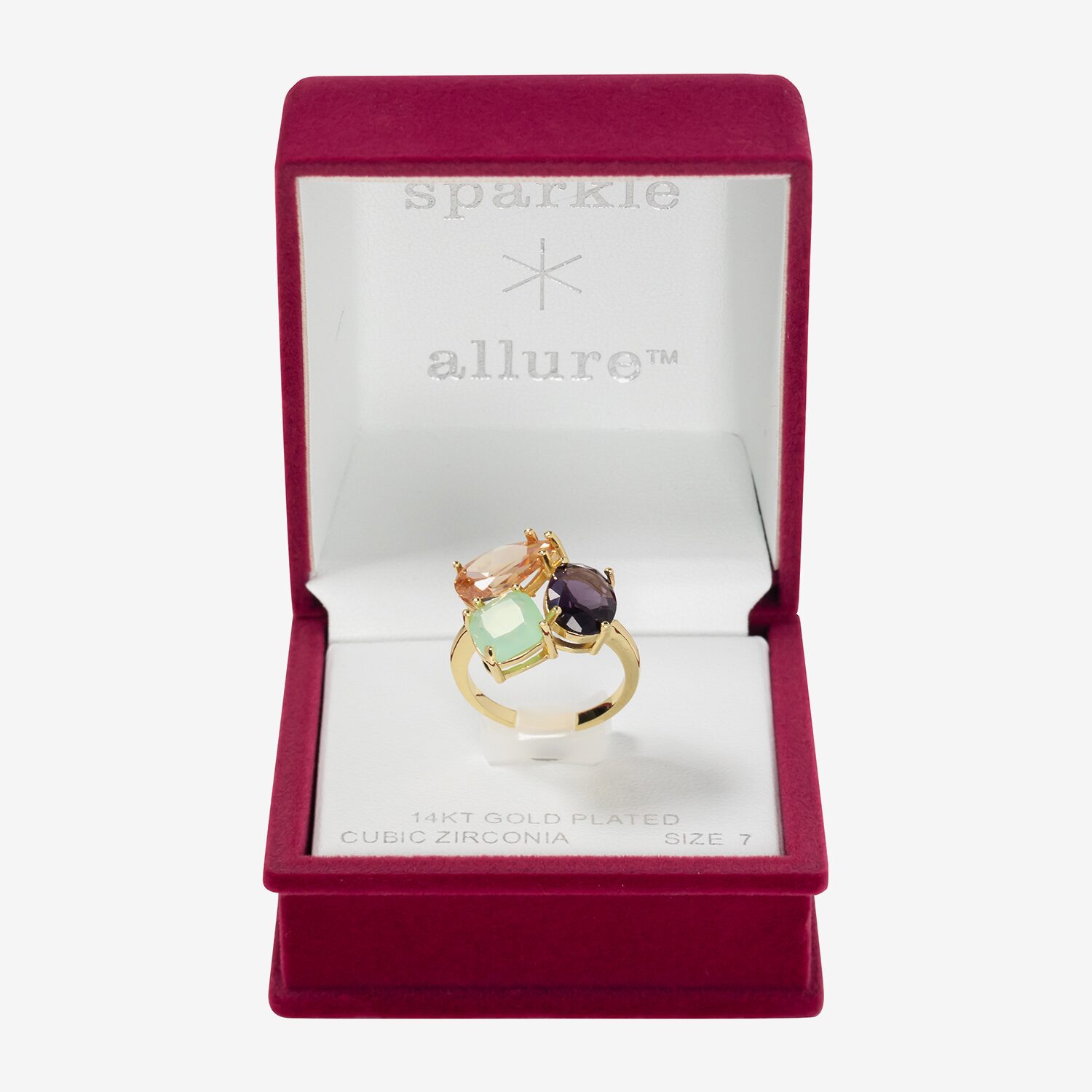 Sparkle Allure Womens Multi Color Cubic Zirconia 14K Gold Over Brass Oval Cocktail Ring