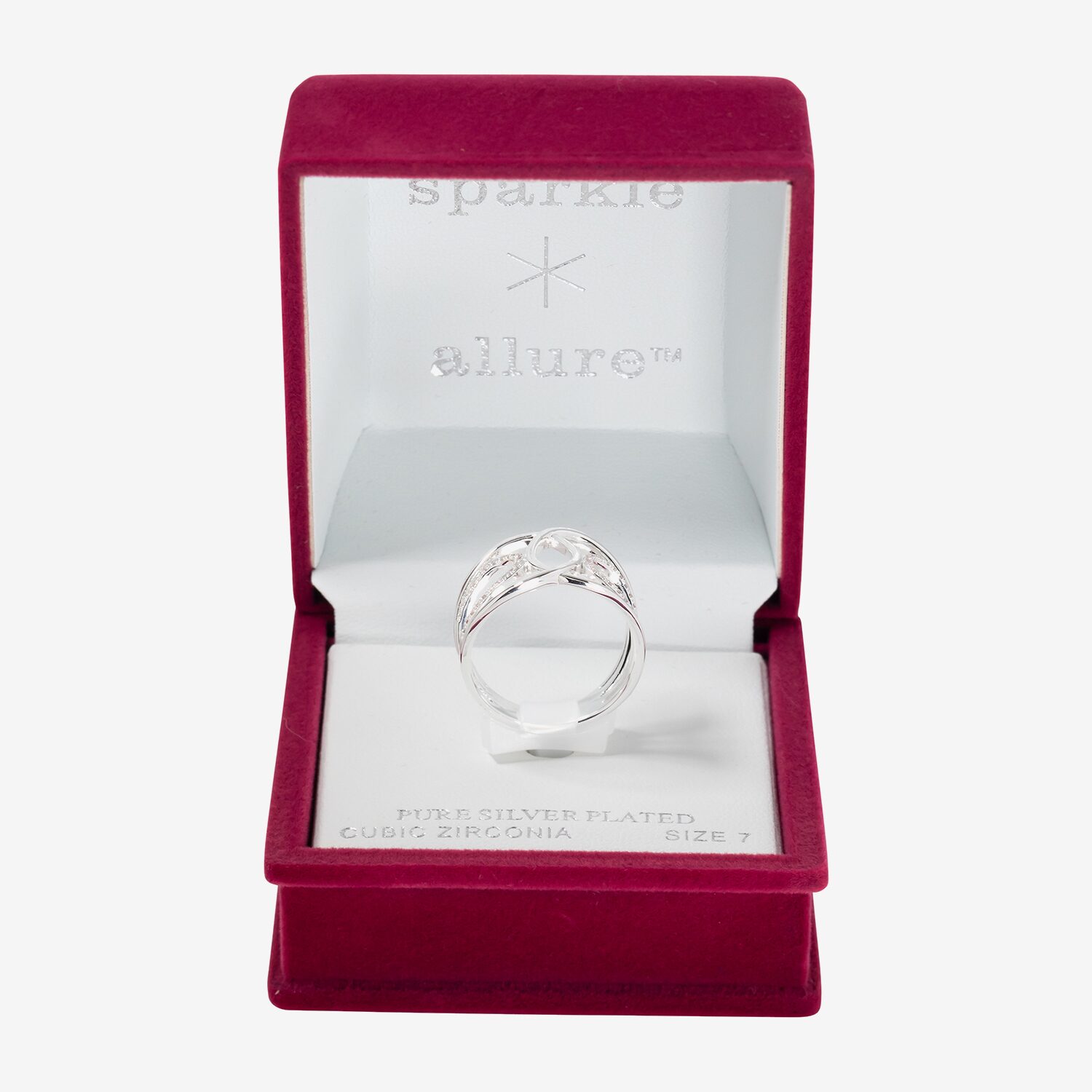 Sparkle Allure Womens Cubic Zirconia Pure Silver Over Brass Round Band