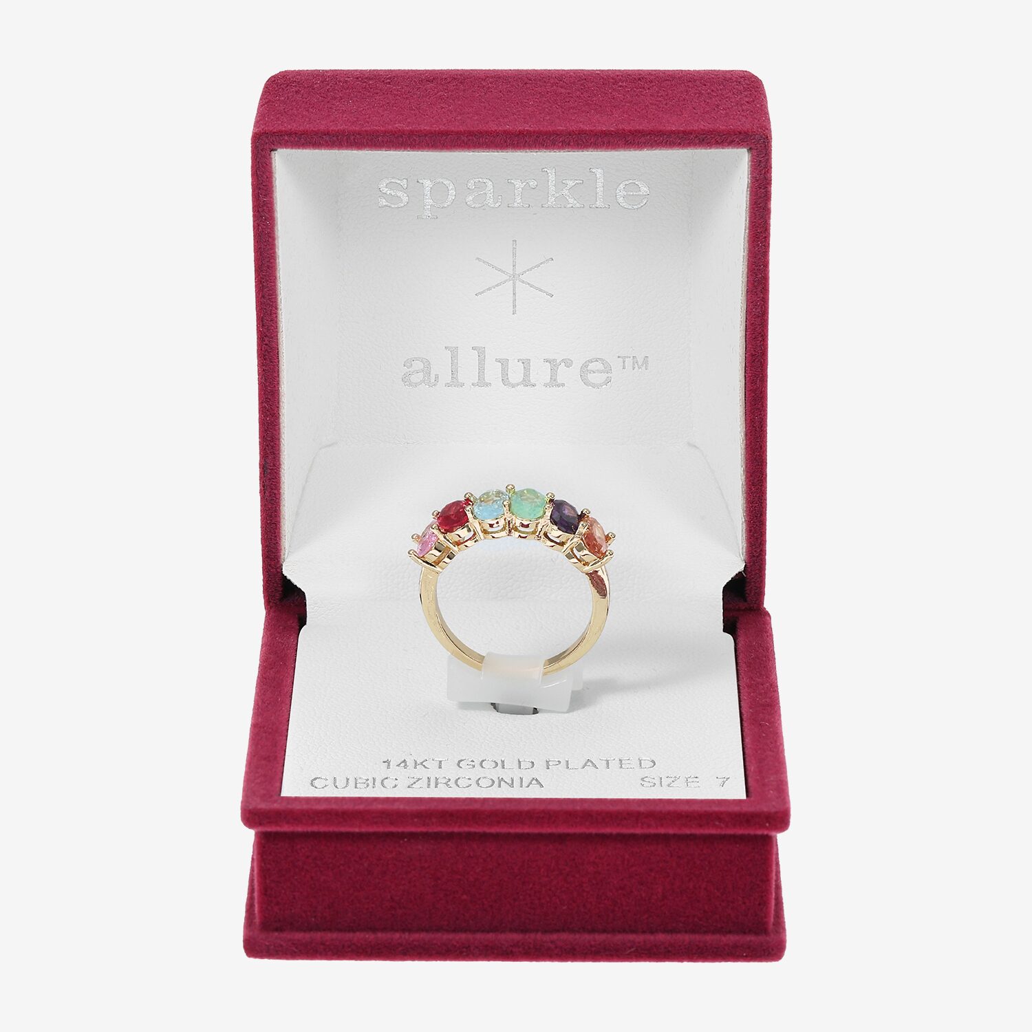 Sparkle Allure Womens 2MM Multi Color Cubic Zirconia 14K Gold Over Brass Oval Band
