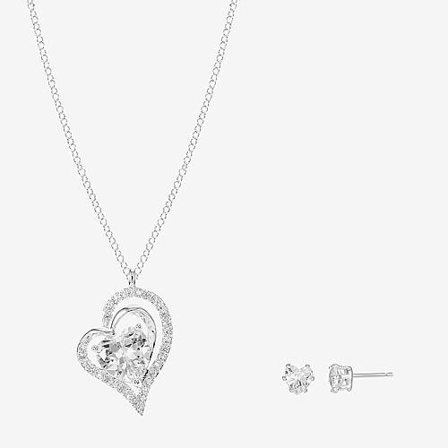 Sparkle Allure Womens Cubic Zirconia Pure Silver Over Brass Heart 2-pc. Jewelry Set, One Size, Silver
