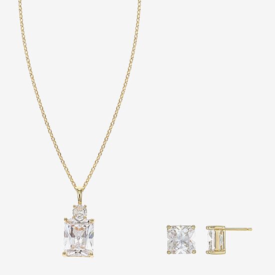 Sparkle Allure Womens Cubic Zirconia 14K Gold Over Brass Rectangular 2-pc. Jewelry Set