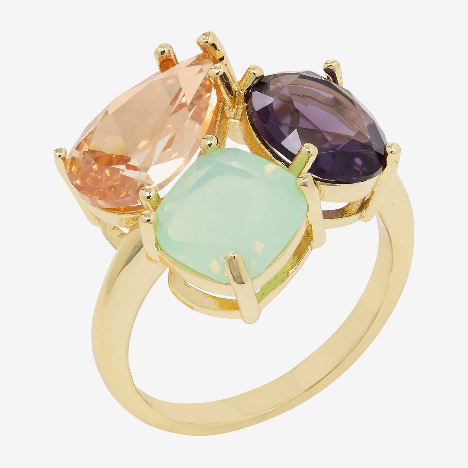 Sparkle Allure Womens Multi Color Cubic Zirconia 14K Gold Over Brass Oval Cocktail Ring