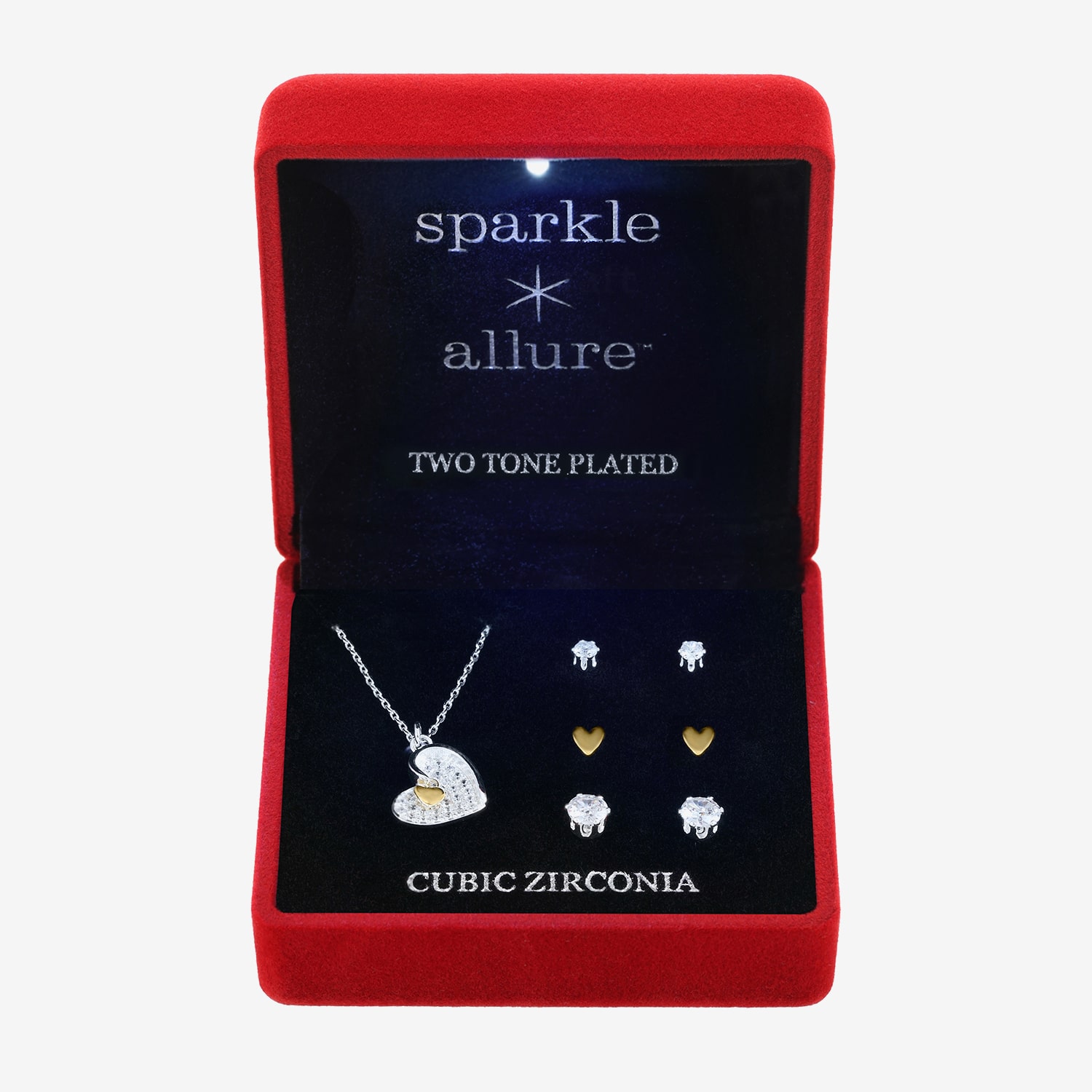 Sparkle Allure Womens Cubic Zirconia 14K Gold Over Brass Pure Silver Over Brass Heart 4-pc. Jewelry Set