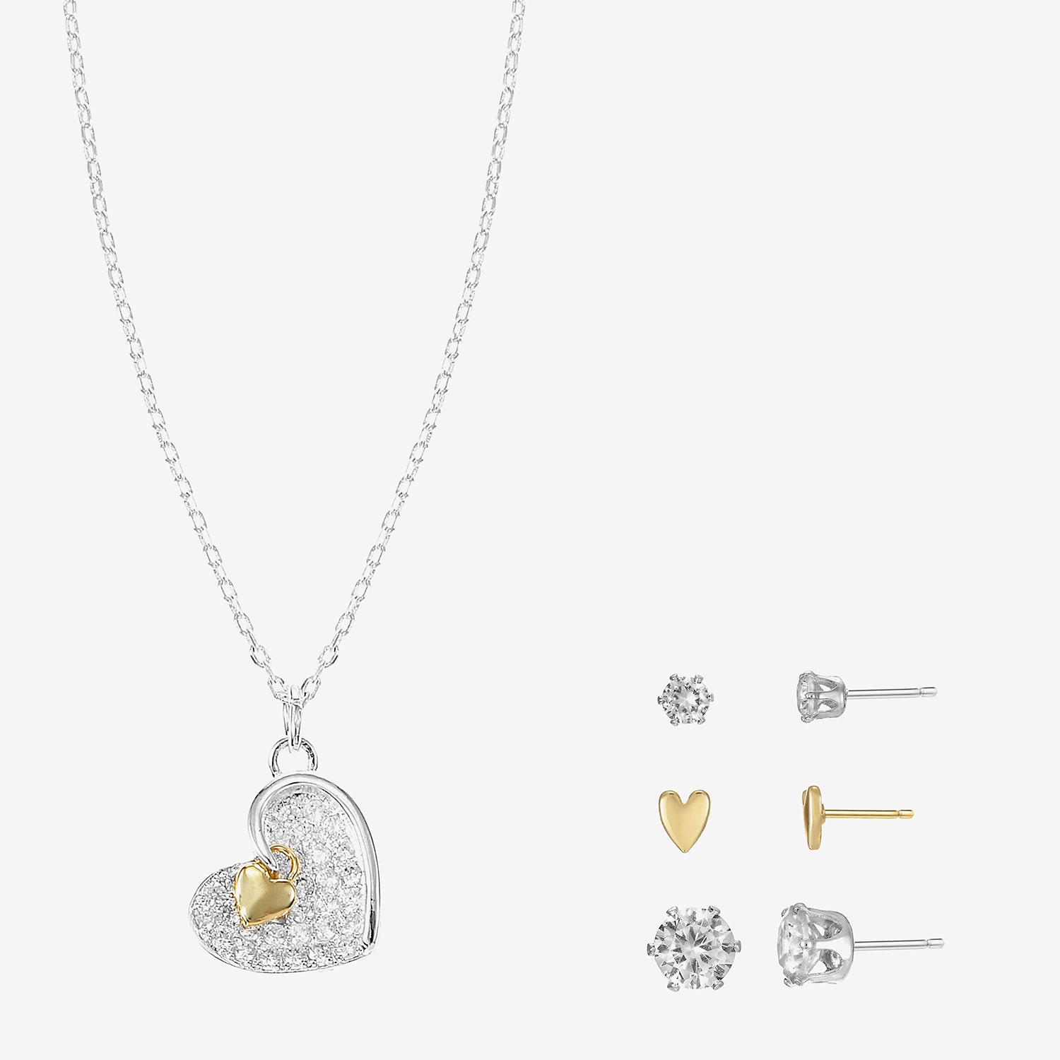 Sparkle Allure Womens Cubic Zirconia 14K Gold Over Brass Pure Silver Over Brass Heart 4-pc. Jewelry Set