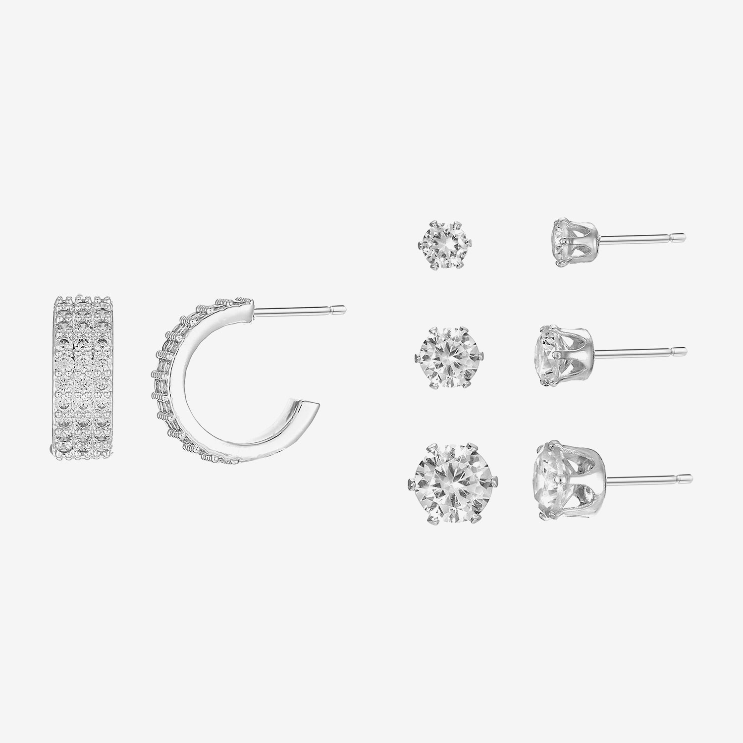 Sparkle Allure Womens Cubic Zirconia Pure Silver Over Brass Round 4 Pair Jewelry Set