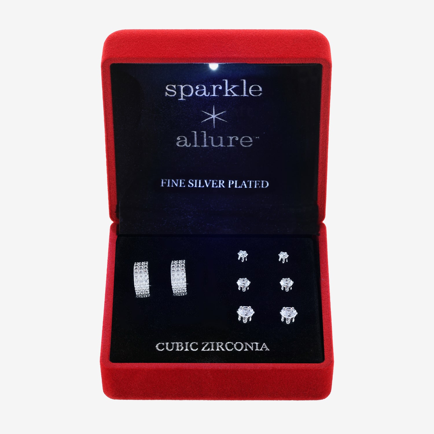 Sparkle Allure Womens Cubic Zirconia Pure Silver Over Brass Round 4 Pair Jewelry Set