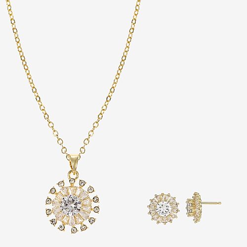 Sparkle Allure Womens Cubic Zirconia 14K Gold Over Brass Round 2-pc. Jewelry Set, One Size, Yellow