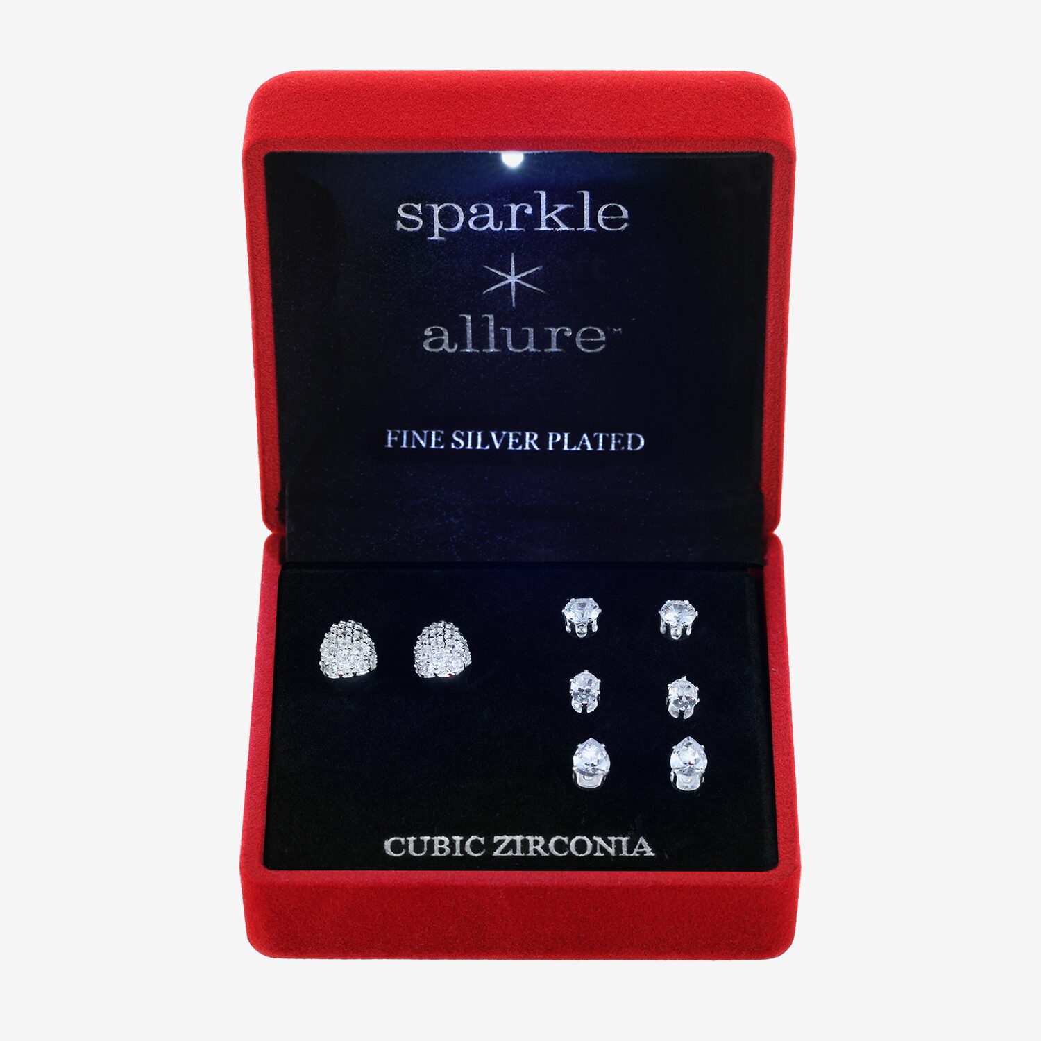 Sparkle Allure Womens Cubic Zirconia Pure Silver Over Brass Round 4 Pair Jewelry Set