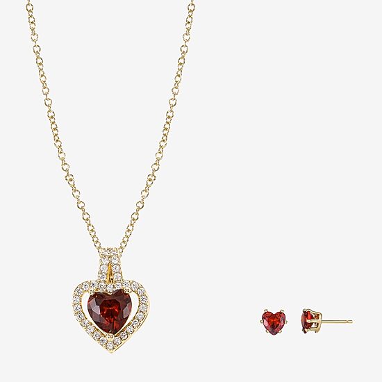 Sparkle Allure Womens Red Cubic Zirconia 14K Gold Over Brass Heart 2-pc. Jewelry Set