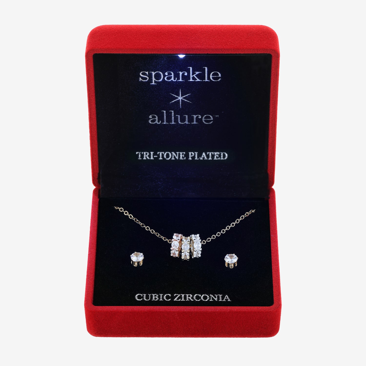 Sparkle Allure Womens Cubic Zirconia 14K Gold Over Brass 18K Rose Gold Over Brass Round 2-pc. Jewelry Set