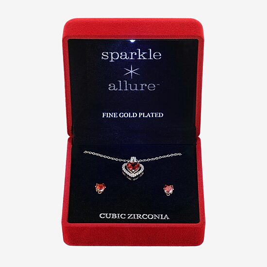 Sparkle Allure Womens Red Cubic Zirconia 14K Gold Over Brass Heart 2-pc. Jewelry Set