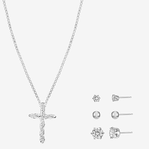 Sparkle Allure Womens Cubic Zirconia Pure Silver Over Brass Cross 4-pc. Jewelry Set, One Size, Silver