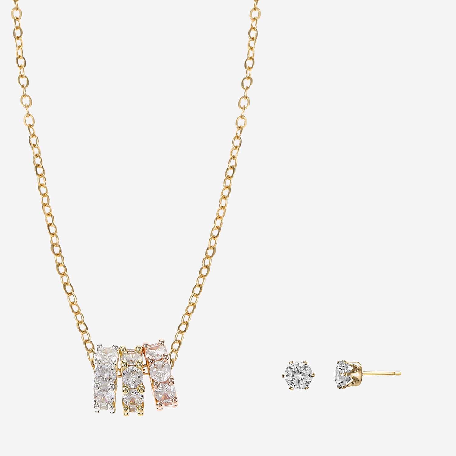 Sparkle Allure Womens Cubic Zirconia 14K Gold Over Brass 18K Rose Gold Over Brass Round 2-pc. Jewelry Set