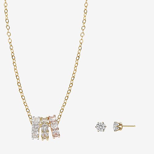 Sparkle Allure Womens Cubic Zirconia 14K Gold Over Brass 18K Rose Gold Over Brass Round 2-pc. Jewelry Set, One Size, Silver