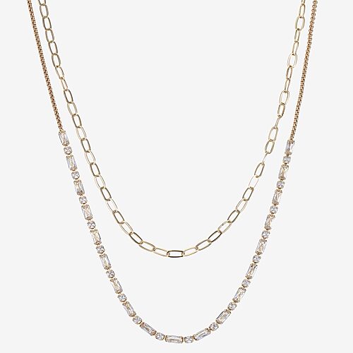 Sparkle Allure Womens Cubic Zirconia 14K Gold Over Brass 16 Inch Tennis Necklace, One Size, Yellow