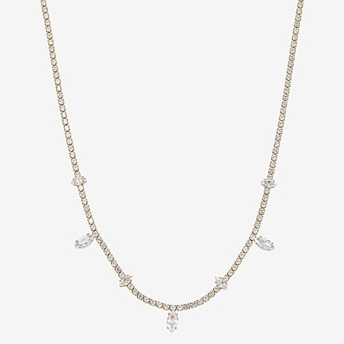 Sparkle Allure Womens Cubic Zirconia 14K Gold Over Brass 16 Inch Tennis Necklace, One Size, Yellow